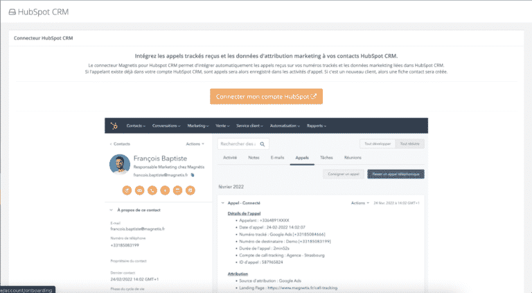 Call-tracking Hubspot - Connexion