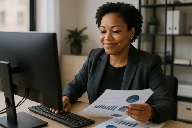 Directrice marketing satisfaite du blocage des appels indésirables